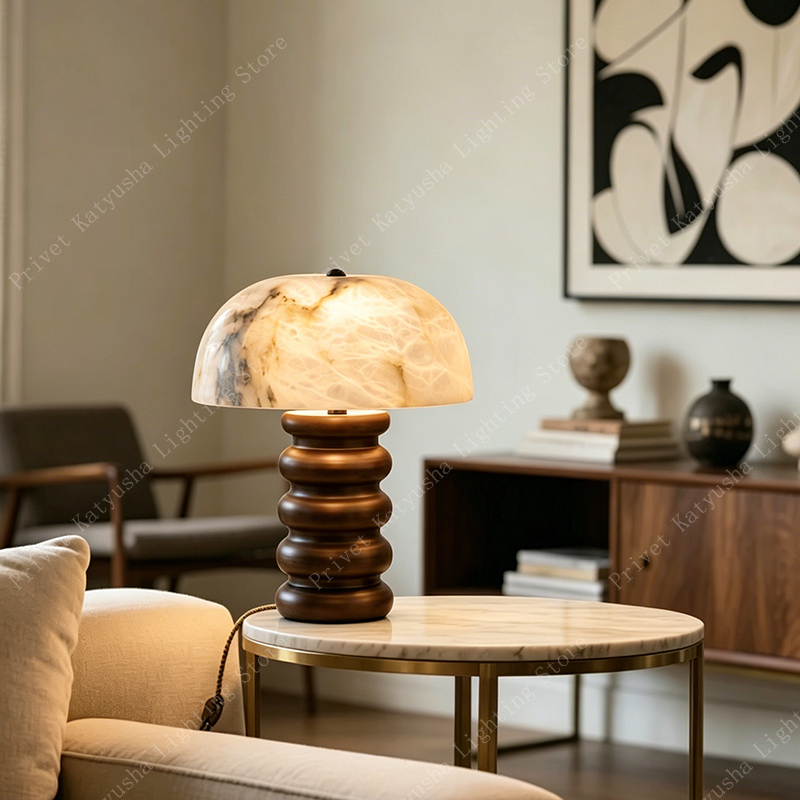 Lighting Home Decor Items - Retro Alabasterowa Lampa Stołowa w Kształcie