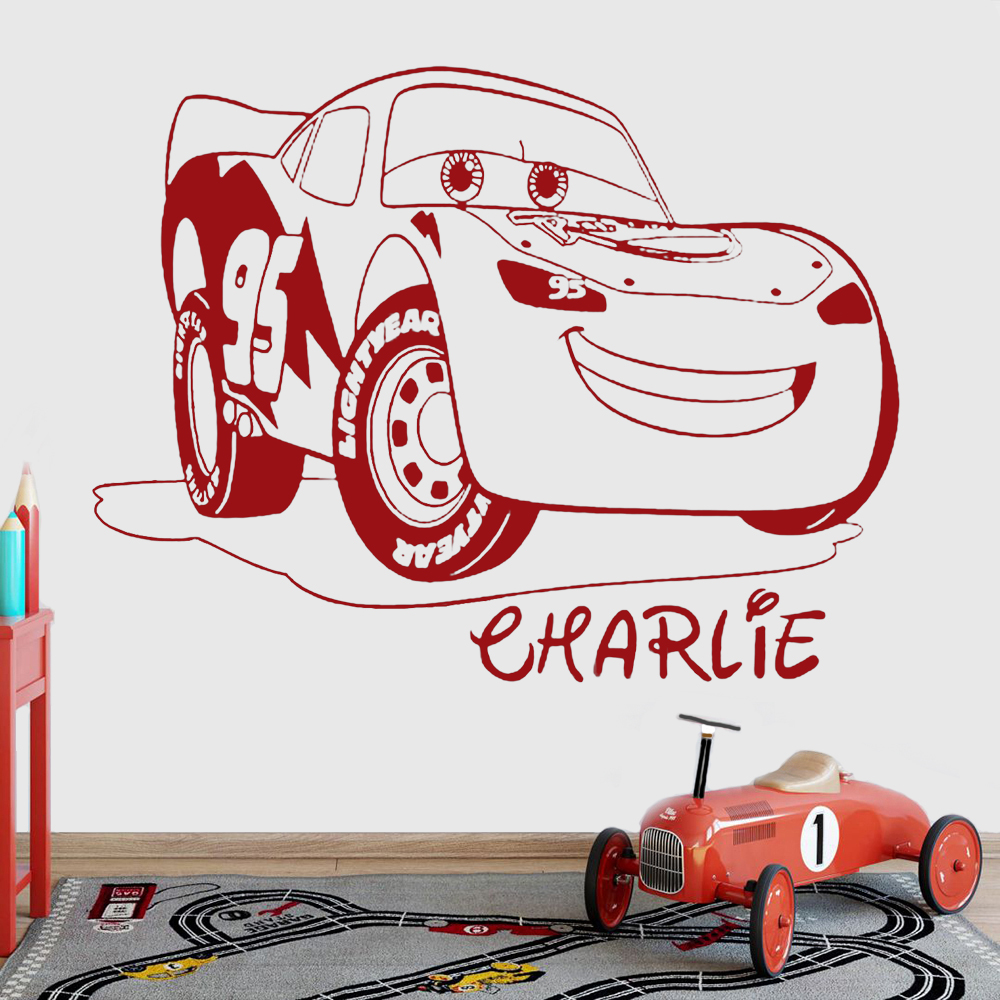 Lighting Mcqueen Decor - Spersonalizowana nazwa naklejki ścienne Cartoon błyskawica