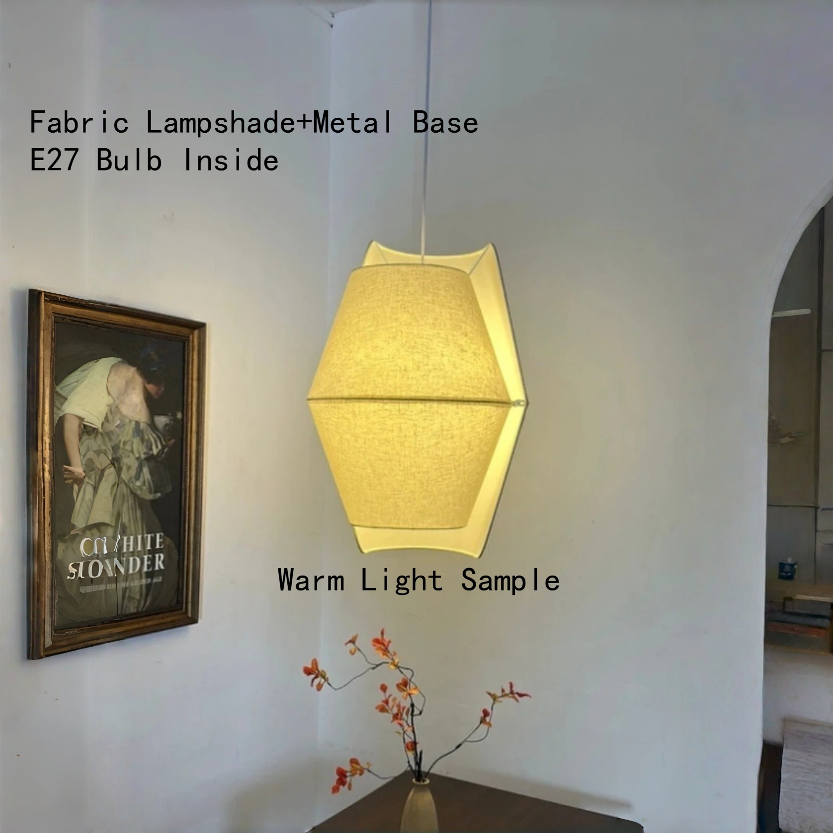 Lighting Home Decor Items - Lampa wisząca Japandi E27, materiałowa lampa