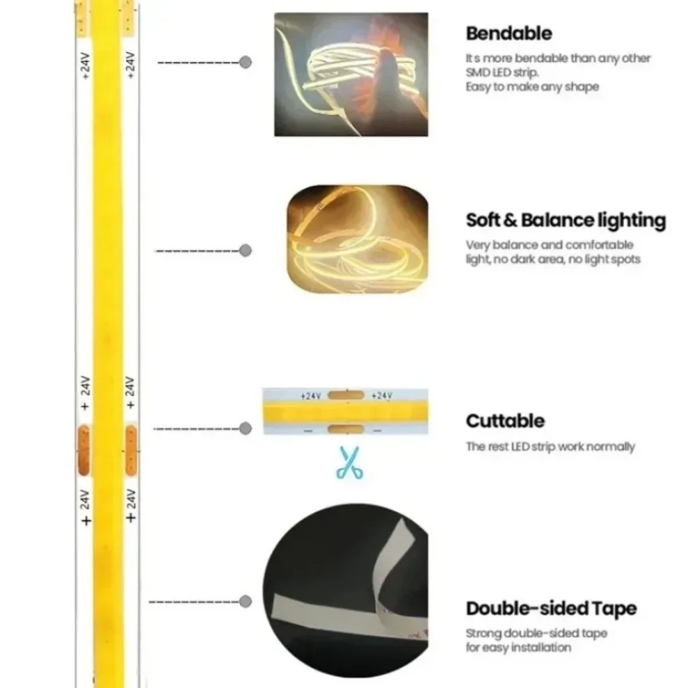 Taśma LED COB DC12V/24V 320LED – Lighting Decor And More recenzja i cena